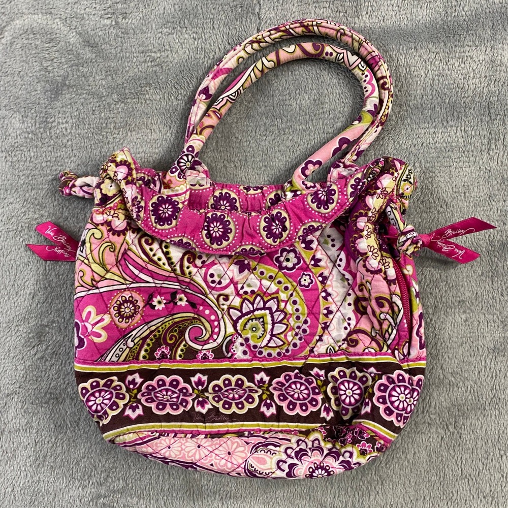 Vera Bradley Quilted Pink Paisley Floral Drawstring Satchel Bag Purse
